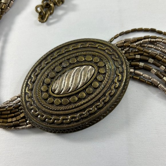 Chicos Metal Medallion Belt Multistrand Beaded Chain Womens Bronze Color Boho - Picture 2 of 11